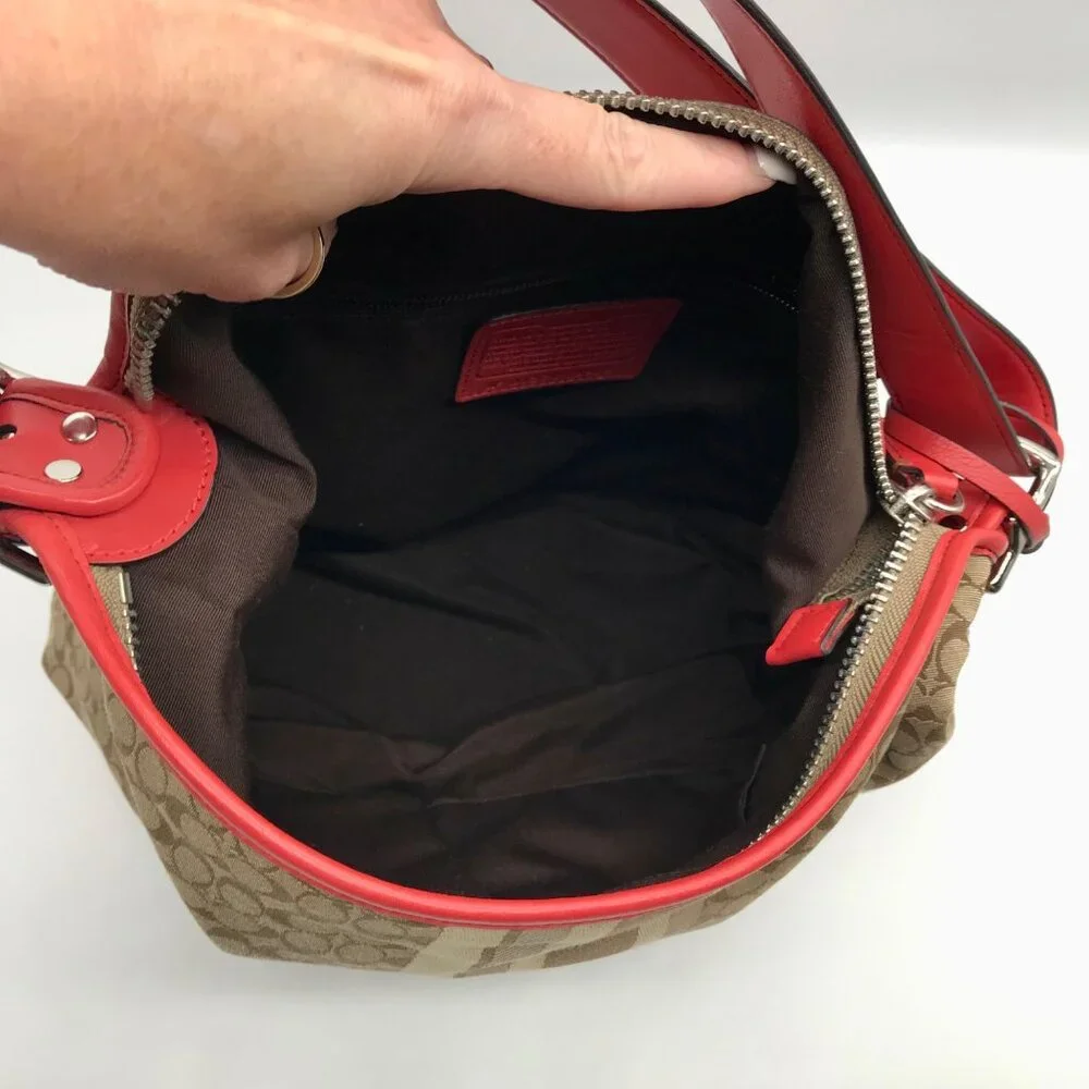 Coach Red / Tan Canvas And Leather Signature Legacy Stripe Duffle Bag  19918_10